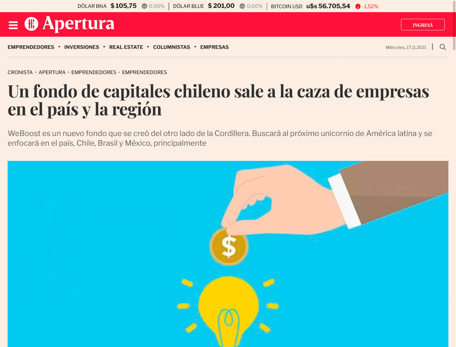 El Cronista – Un fondo de capitales chileno sale a la caza de empresas en el pais y la region