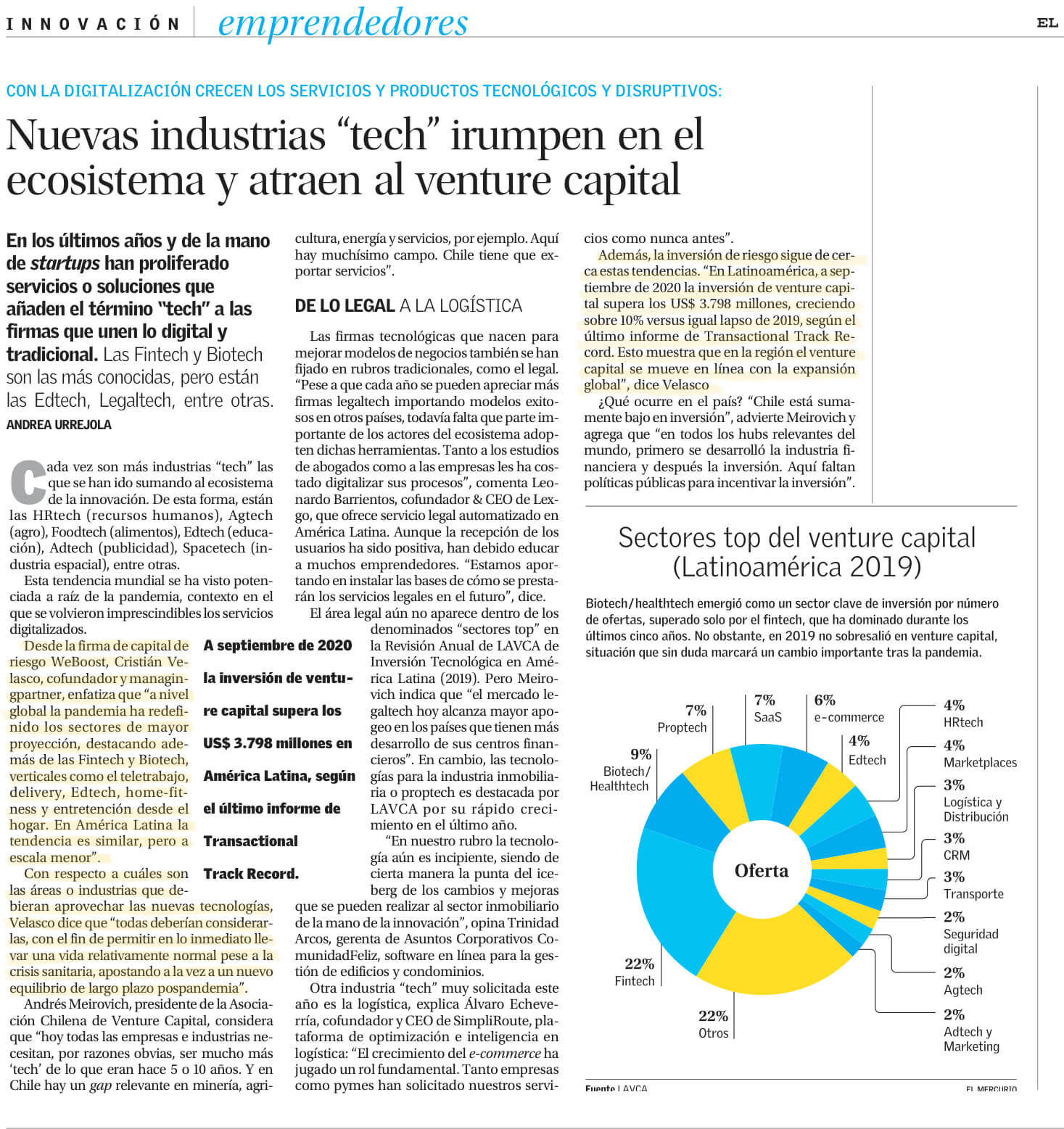 El Mercurio – Nuevas industrias tech irrumpen en el ecosistema y atraen al venture capital